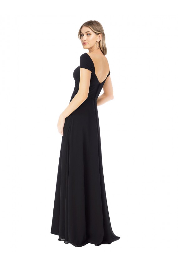 Sweetheart Long Soft Chiffon Black Cap Sleeves Bridesmaid Dress Darwin