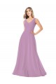 V-Neck Long Soft Chiffon Dark Lavender Sleeveless Bridal Party Dress Darwin