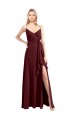 V-Neck Long Floor Length Chiffon Burgundy Gold Sleeveless Bridesmaid Dress Darwin