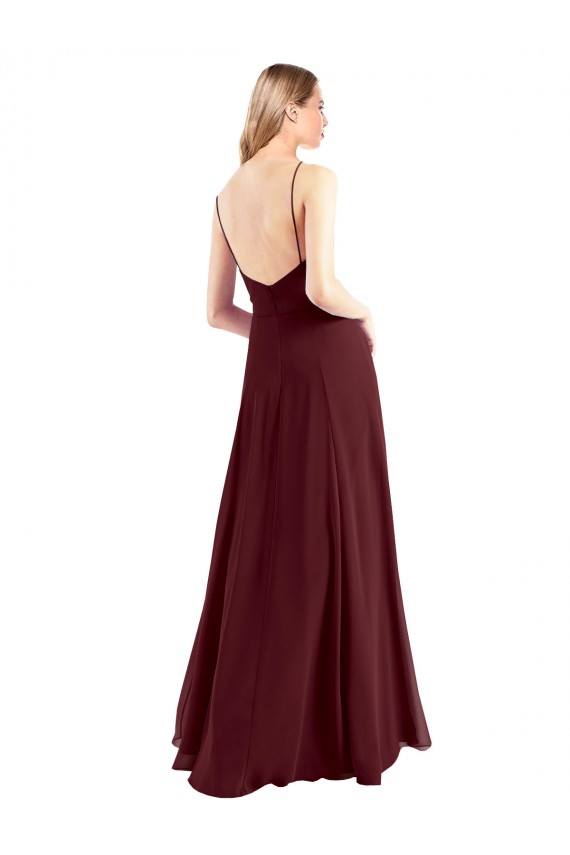 V-Neck Long Floor Length Chiffon Burgundy Gold Sleeveless Bridesmaid Dress Darwin