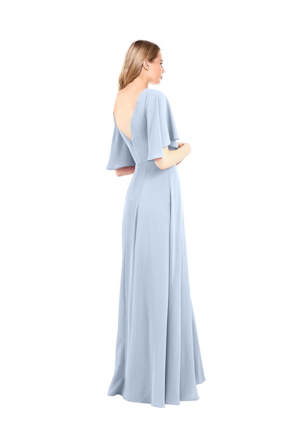 V-Neck Long Chiffon Light Sky Blue Flutter Sleeves Bridesmaid Dress / Evening Dress Darwin