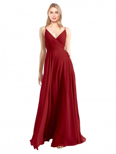 V-Neck Long Luxe Chiffon Red Sleeveless Bridesmaid Dress Darwin