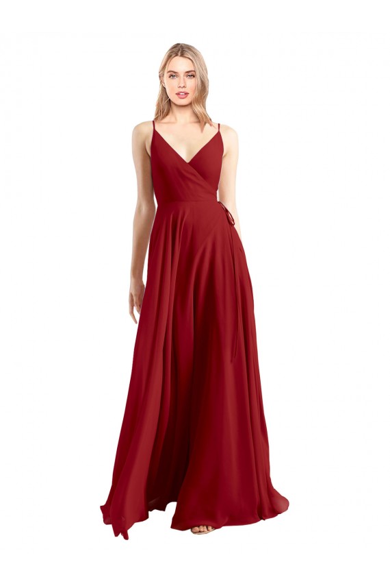 V-Neck Long Luxe Chiffon Red Sleeveless Bridesmaid Dress Darwin
