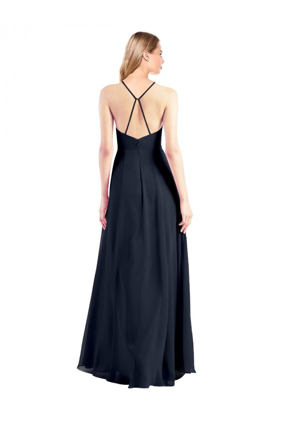 V-Neck Long Soft Chiffon Dark Navy Sleeveless Prom Dress / Bridesmaid Dress Darwin