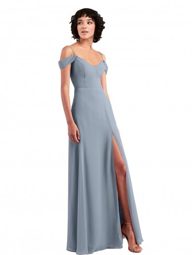 V-Neck Long Chiffon Dusty Blue Sleeveless Formal Dress / Bridesmaid Dress Darwin