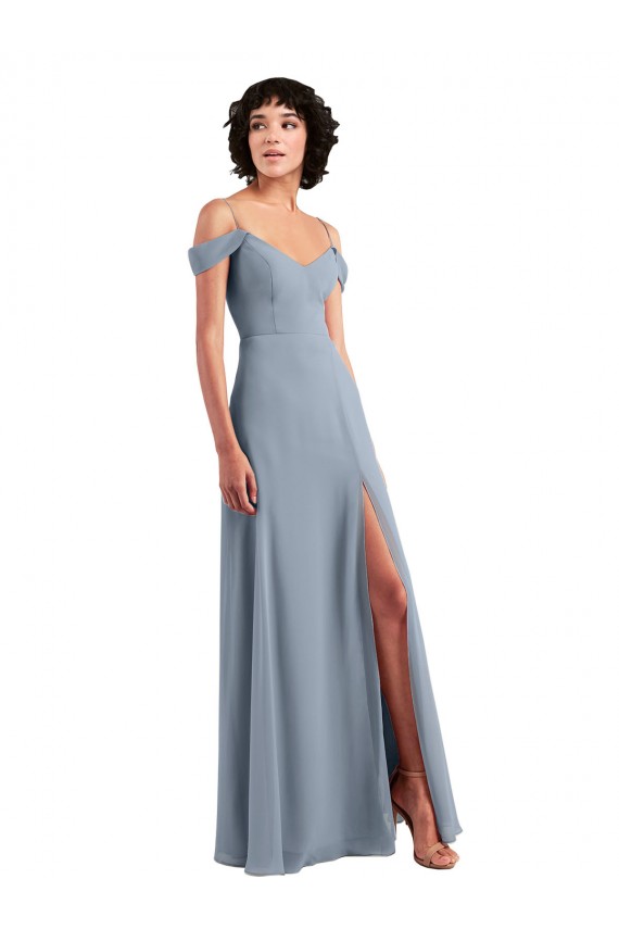 V-Neck Long Chiffon Dusty Blue Sleeveless Formal Dress / Bridesmaid Dress Darwin