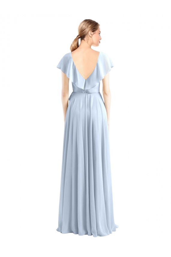 V-Neck Long Soft Chiffon Royal Blue Flutter Sleeves Bridesmaid Dress Darwin