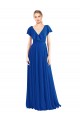 V-Neck Long Soft Chiffon Royal Blue Flutter Sleeves Bridesmaid Dress Darwin