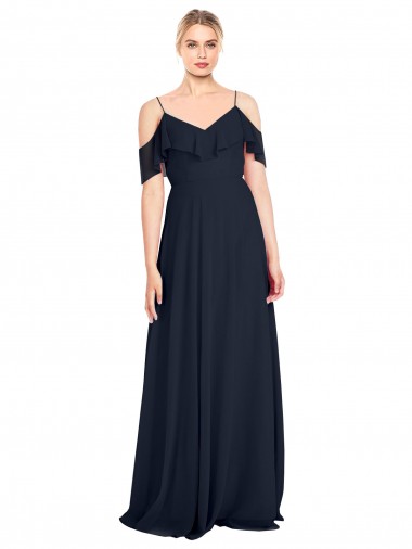 V-Neck Long Lxue Chiffon Dark Navy Sleeveless Bridesmaid Dress Darwin