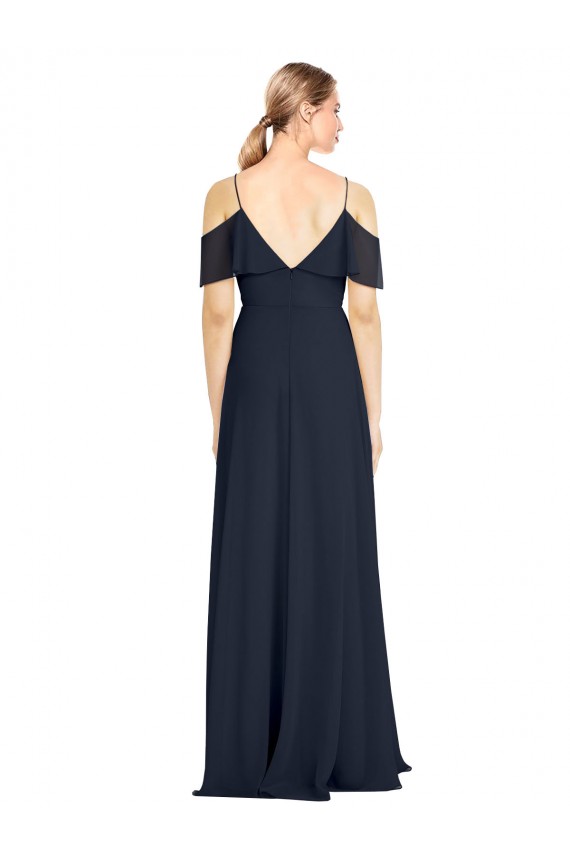 V-Neck Long Lxue Chiffon Dark Navy Sleeveless Bridesmaid Dress Darwin