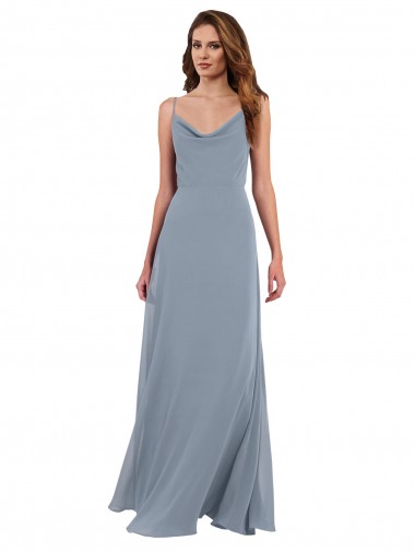 Cowl Neck Long Soft Chiffon Dusty Blue Sleeveless Formal Dress / Bridesmaid Dress Darwin