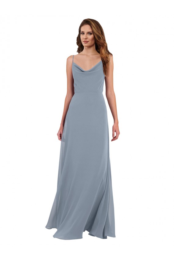 Cowl Neck Long Soft Chiffon Dusty Blue Sleeveless Formal Dress / Bridesmaid Dress Darwin