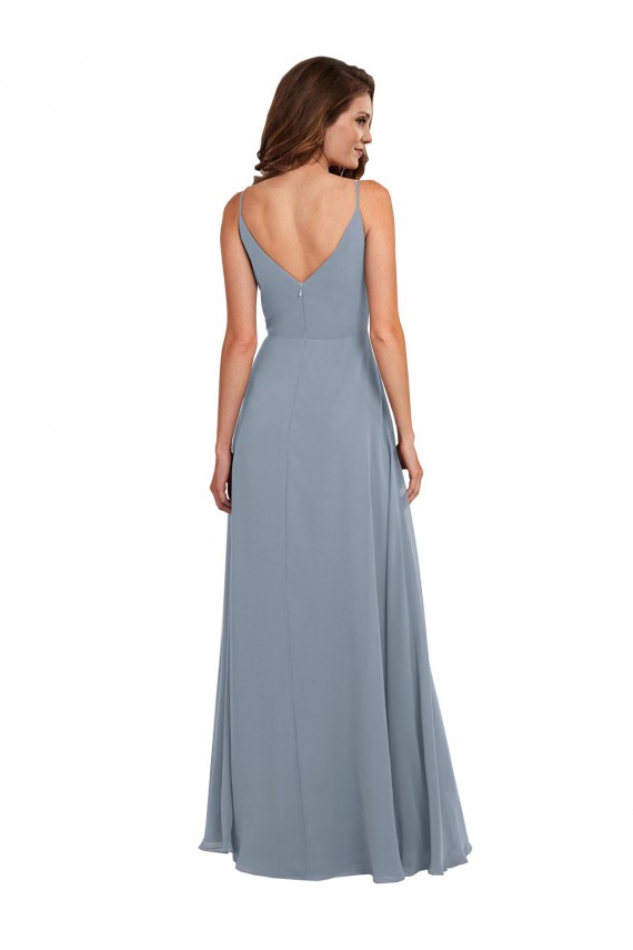 Cowl Neck Long Soft Chiffon Dusty Blue Sleeveless Formal Dress / Bridesmaid Dress Darwin