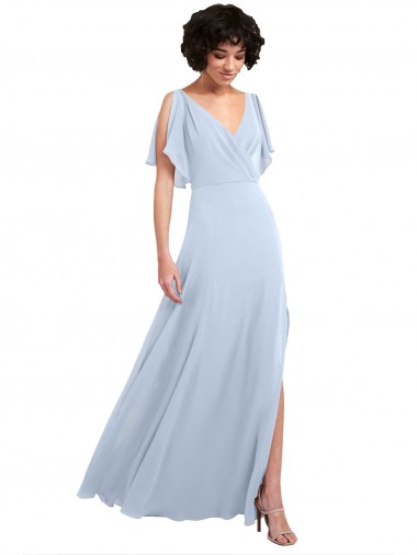 V-Neck Long Soft Chiffon Light Sky Blue Split Sleeves Bridesmaid Dresses Darwin