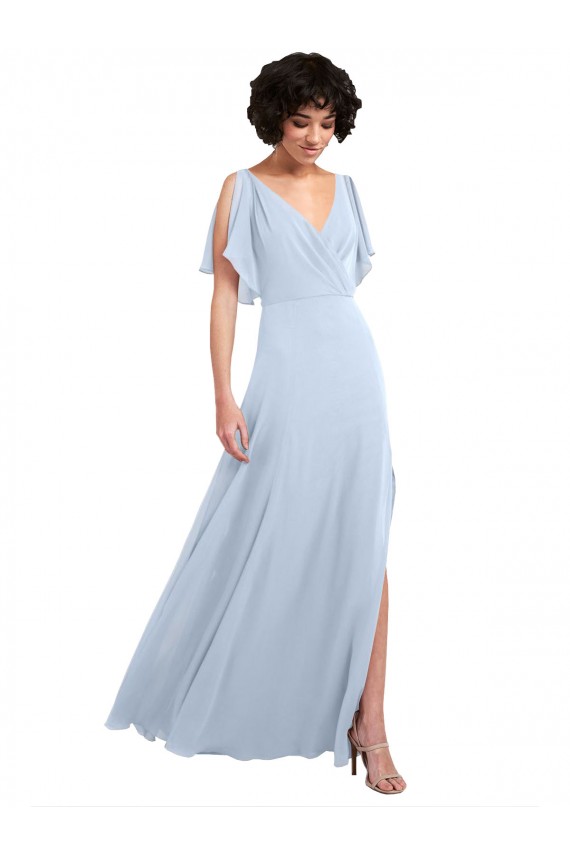 V-Neck Long Soft Chiffon Light Sky Blue Split Sleeves Bridesmaid Dresses Darwin