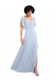 V-Neck Long Soft Chiffon Light Sky Blue Split Sleeves Bridesmaid Dresses Darwin