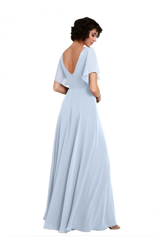 V-Neck Long Soft Chiffon Light Sky Blue Split Sleeves Bridesmaid Dresses Darwin