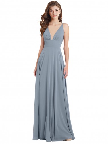 V-Neck Long Chiffon Dusty Blue Sleeveless Bridesmaid Dress / Evening Gowns Darwin