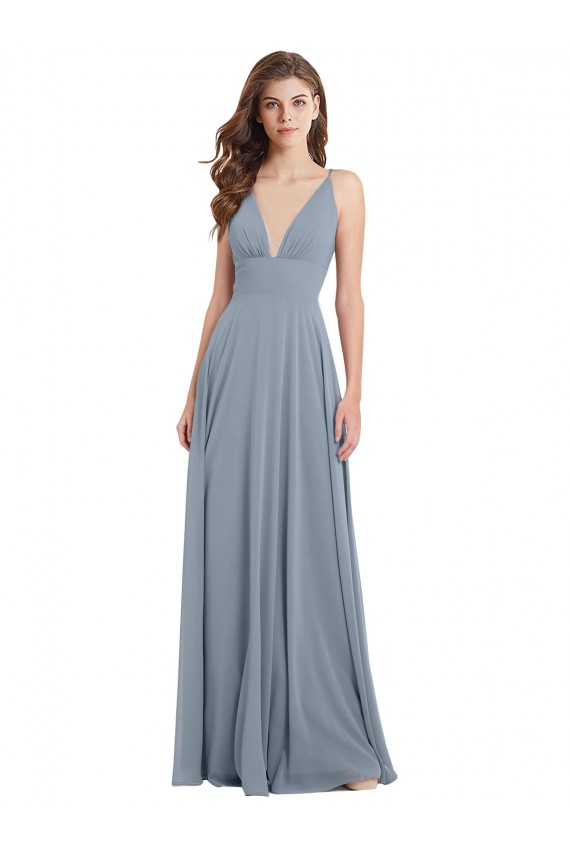 V-Neck Long Chiffon Dusty Blue Sleeveless Bridesmaid Dress / Evening Gowns Darwin