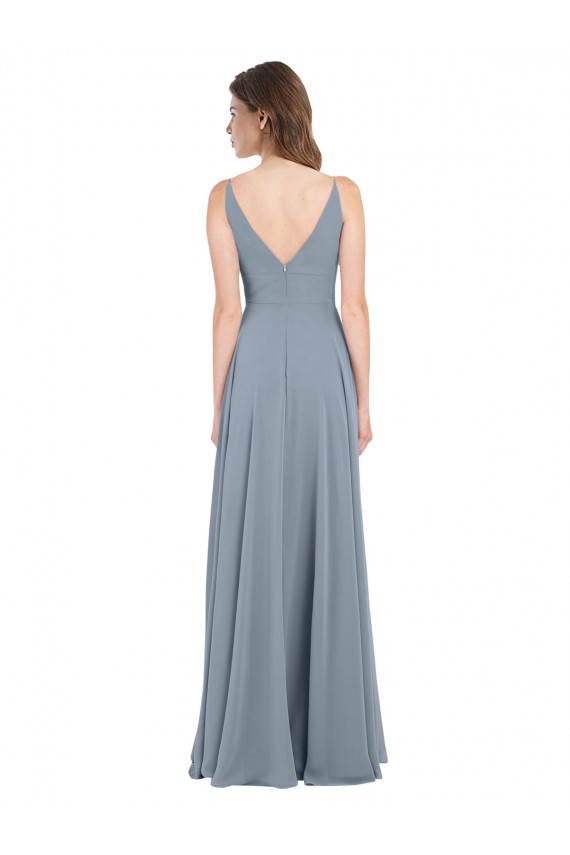 V-Neck Long Chiffon Dusty Blue Sleeveless Bridesmaid Dress / Evening Gowns Darwin