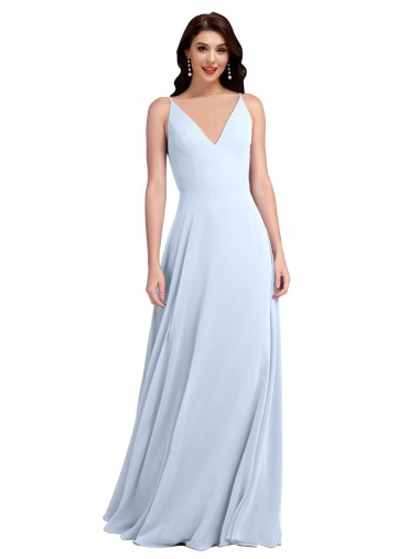 V-Neck Long Soft Chiffon Light Sky Blue Sleeveless Evening Dress / Bridesmaid Dress Darwin