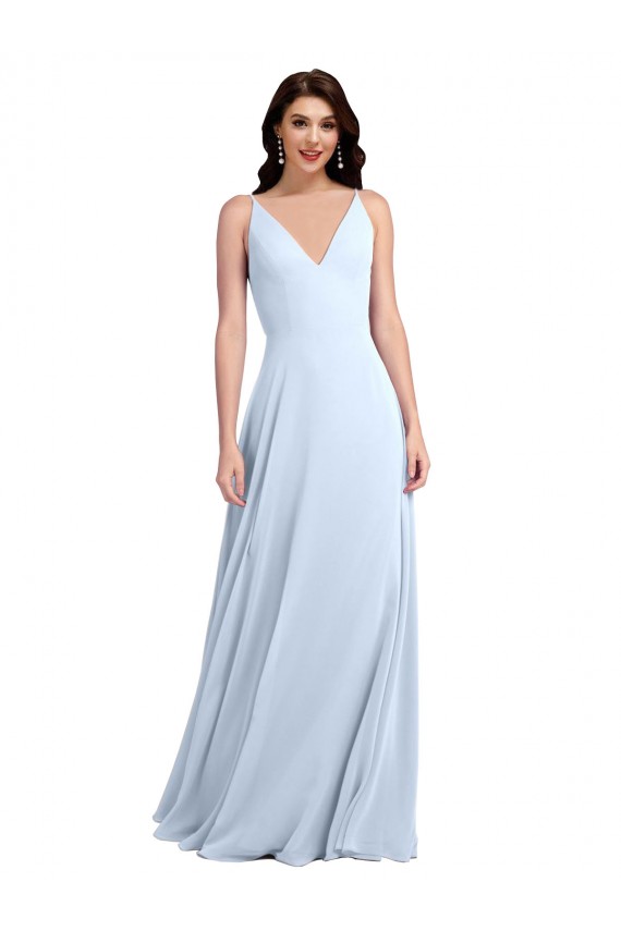 V-Neck Long Soft Chiffon Light Sky Blue Sleeveless Evening Dress / Bridesmaid Dress Darwin