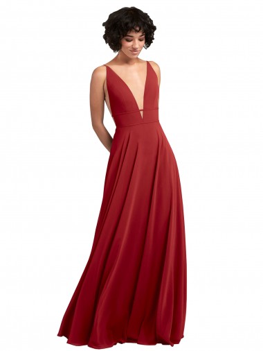 V-Neck Long Lxue Chiffon Red Sleeveless Bridesmaid Dress Darwin