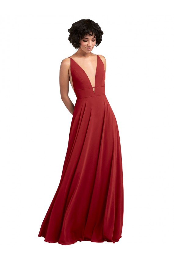 V-Neck Long Lxue Chiffon Red Sleeveless Bridesmaid Dress Darwin