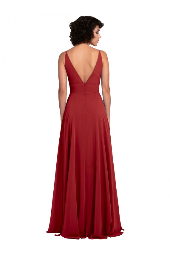 V-Neck Long Lxue Chiffon Red Sleeveless Bridesmaid Dress Darwin