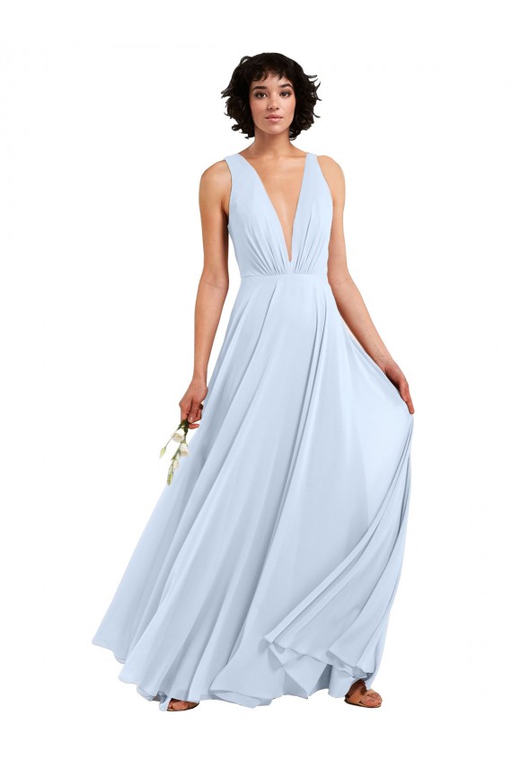 V-Neck Long Soft Chiffon Light Sky Blue Sleeveless Bridesmaid Dresses Darwin
