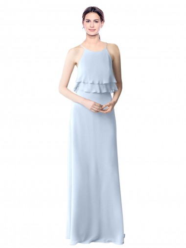 Halter Neck Long Soft Chiffon Light Sky Blue Sleeveless Bridesmaid Dresses Darwin