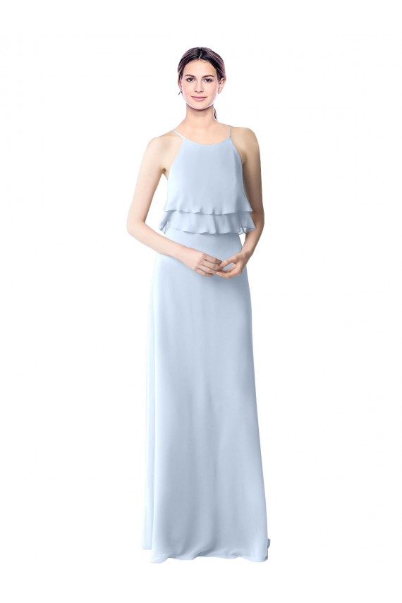 Halter Neck Long Soft Chiffon Light Sky Blue Sleeveless Bridesmaid Dresses Darwin