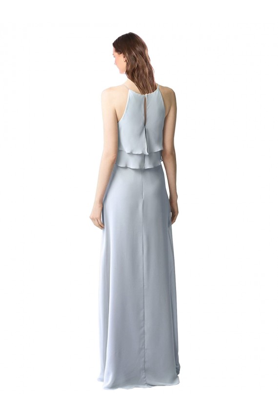 Halter Neck Long Soft Chiffon Light Sky Blue Sleeveless Bridesmaid Dresses Darwin