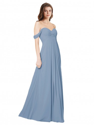 Sweetheart Long Chiffon Dusty Blue Sleeveless Wedding Party Dress Darwin