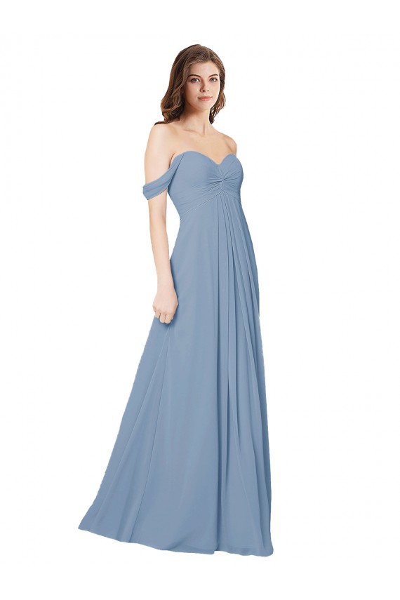 Sweetheart Long Chiffon Dusty Blue Sleeveless Wedding Party Dress Darwin