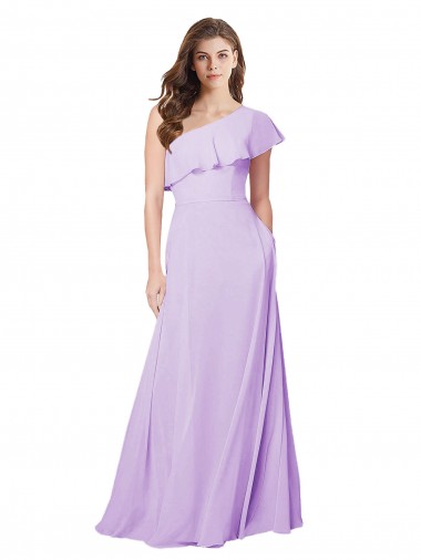 One Shoulder Long Soft Chiffon Lilac Sleeveless Bridesmaid Dress Darwin