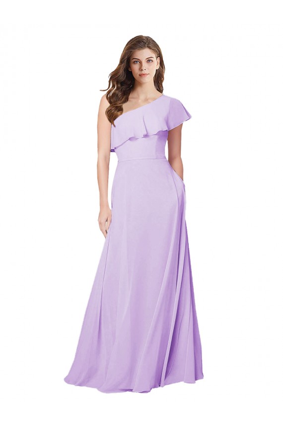 One Shoulder Long Soft Chiffon Lilac Sleeveless Bridesmaid Dress Darwin