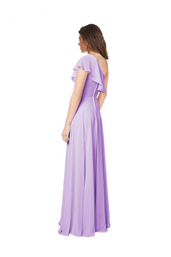 One Shoulder Long Soft Chiffon Lilac Sleeveless Bridesmaid Dress Darwin