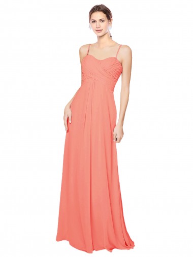 Sweetheart Long Soft Chiffon Coral Sleeveless Bridesmaid Dress Darwin