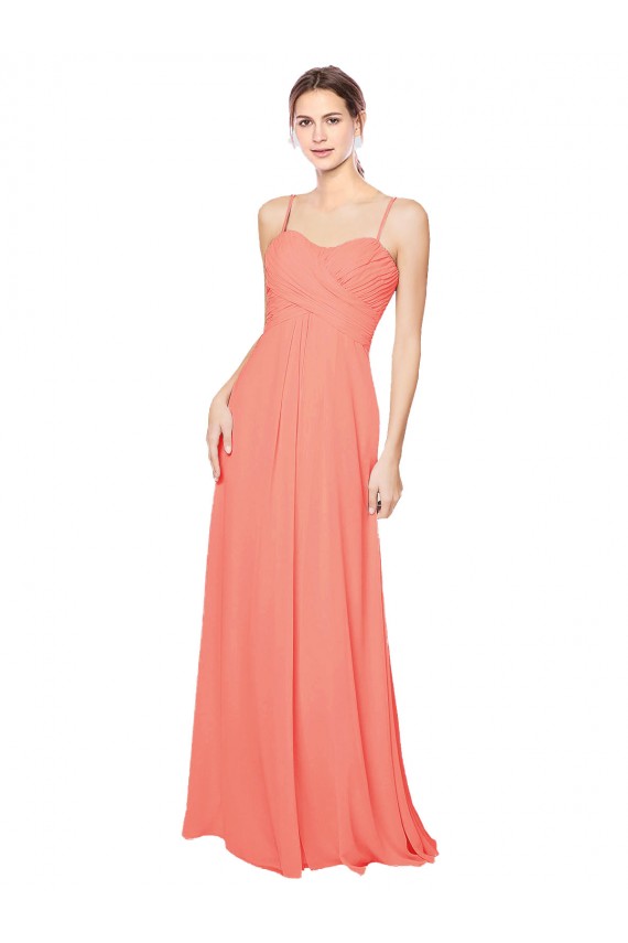 Sweetheart Long Soft Chiffon Coral Sleeveless Bridesmaid Dress Darwin