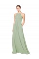 Halter Neck Long Soft Chiffon Smoke Green Sleeveless Bridesmaid Dress Darwin