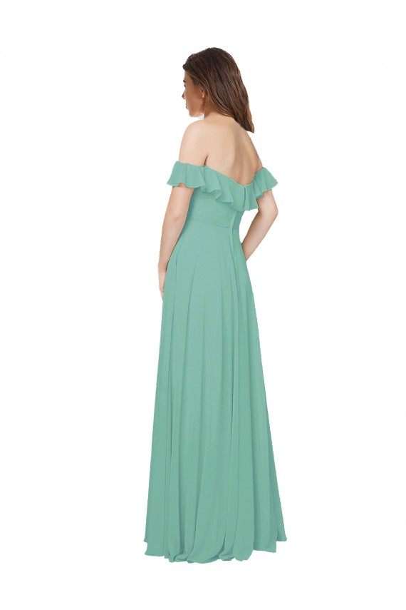 Off the Shoulder Long Soft Chiffon Jade Flounce Sleeves Bridesmaid Dress Darwin