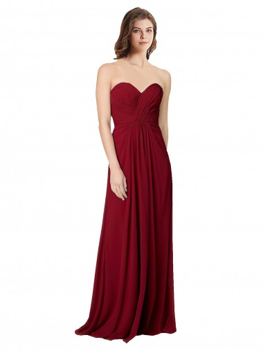 Sweetheart Long Floor Length Chiffon Burgundy Sleeveless Bridesmaid Dress Darwin