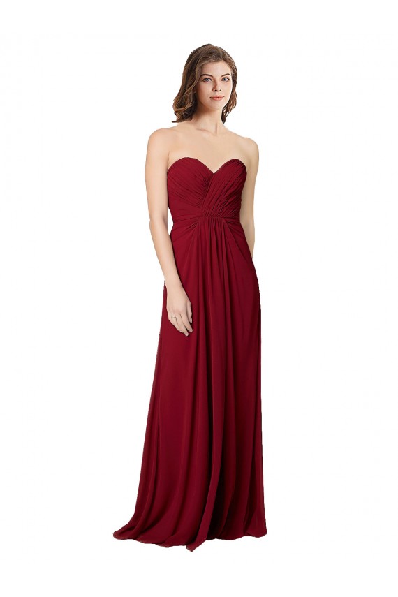 Sweetheart Long Floor Length Chiffon Burgundy Sleeveless Bridesmaid Dress Darwin