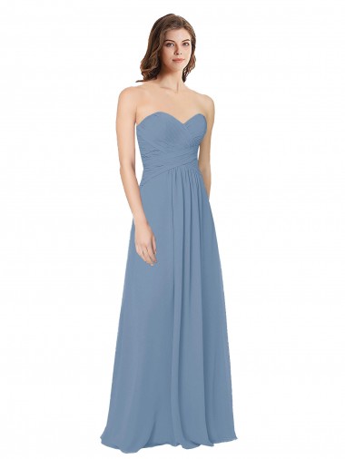 Sweetheart Long Chiffon Dusty Blue Sleeveless Bridesmaid Dress / Evening Gowns Darwin