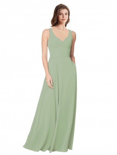 Sweetheart Long Soft Chiffon Smoke Green Sleeveless Formal Dress / Bridesmaid Dress Darwin