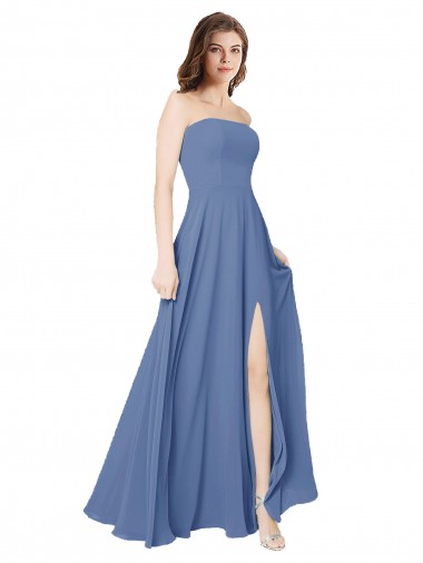 Strapless Long Soft Chiffon Windsor Blue Sleeveless Formal Dress / Bridesmaid Dress Darwin