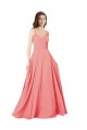V-Neck Long Soft Chiffon Watermelon Sleeveless Bridesmaid Dress Darwin
