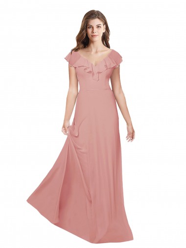 V-Neck Long Chiffon Bliss Pink Flutter Sleeves Bridesmaid Dress / Evening Dress Darwin
