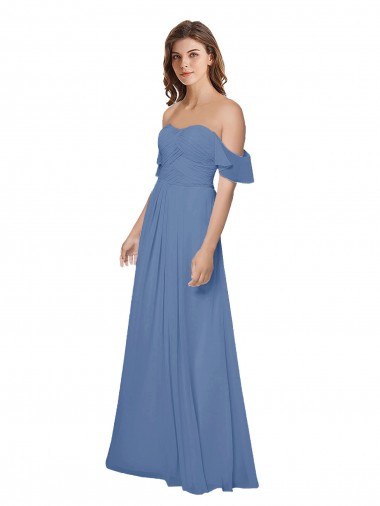 Strapless Long Soft Chiffon Windsor Blue Flutter Sleeves Bridesmaid Dress Darwin